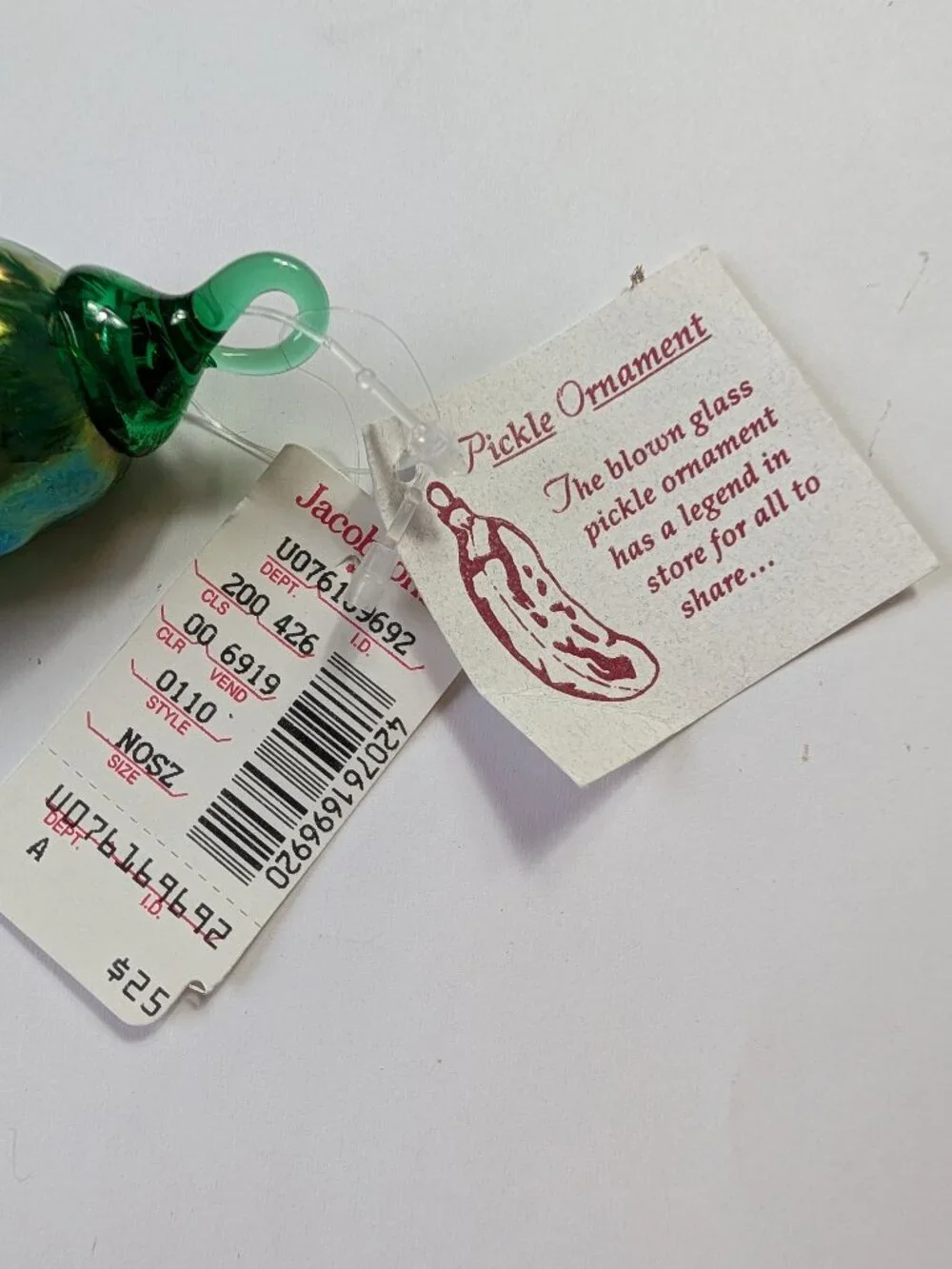 Blown Glass Green Pickle Christmas Ornament